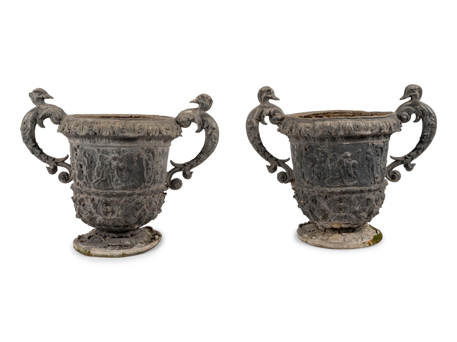 A Pair of Cast Metal Planters