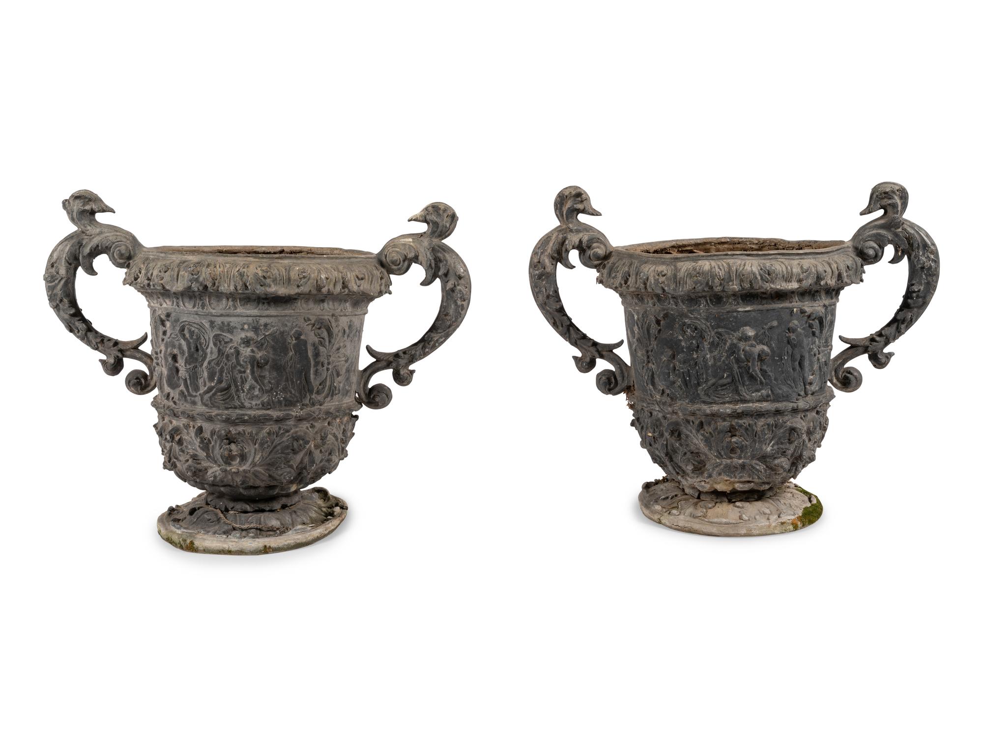 A Pair of Cast Metal Planters
