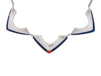 Sterling Silver Choker and Post Earrings, with Coral and Lapis Inlay