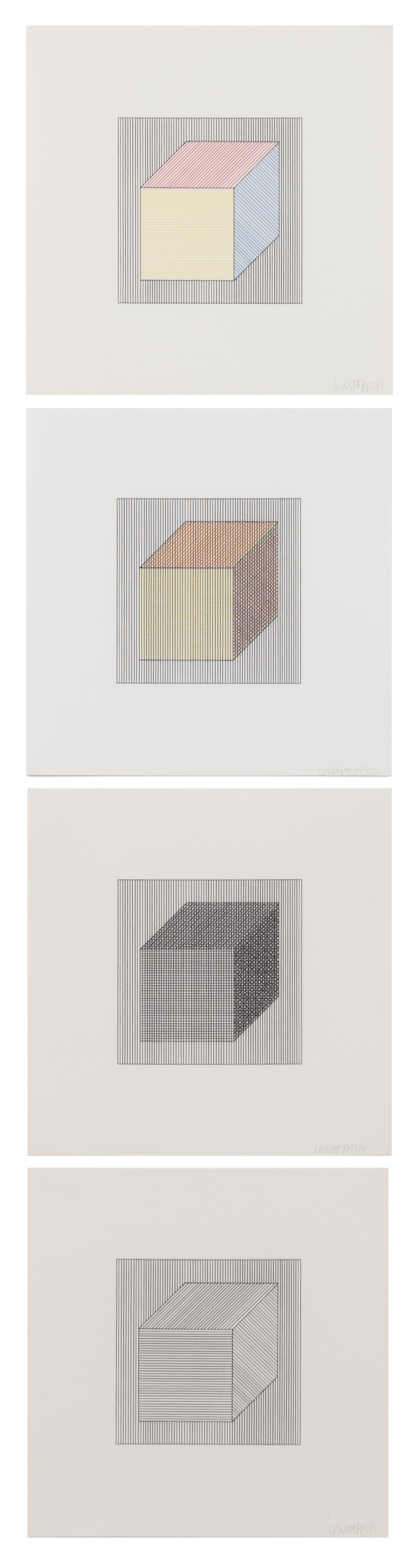 Sol LeWitt, (American, 1928-2007) , Twelve Forms Derived From a Cube, 1984 (complete portfolio of 48 screenprints with title and justif