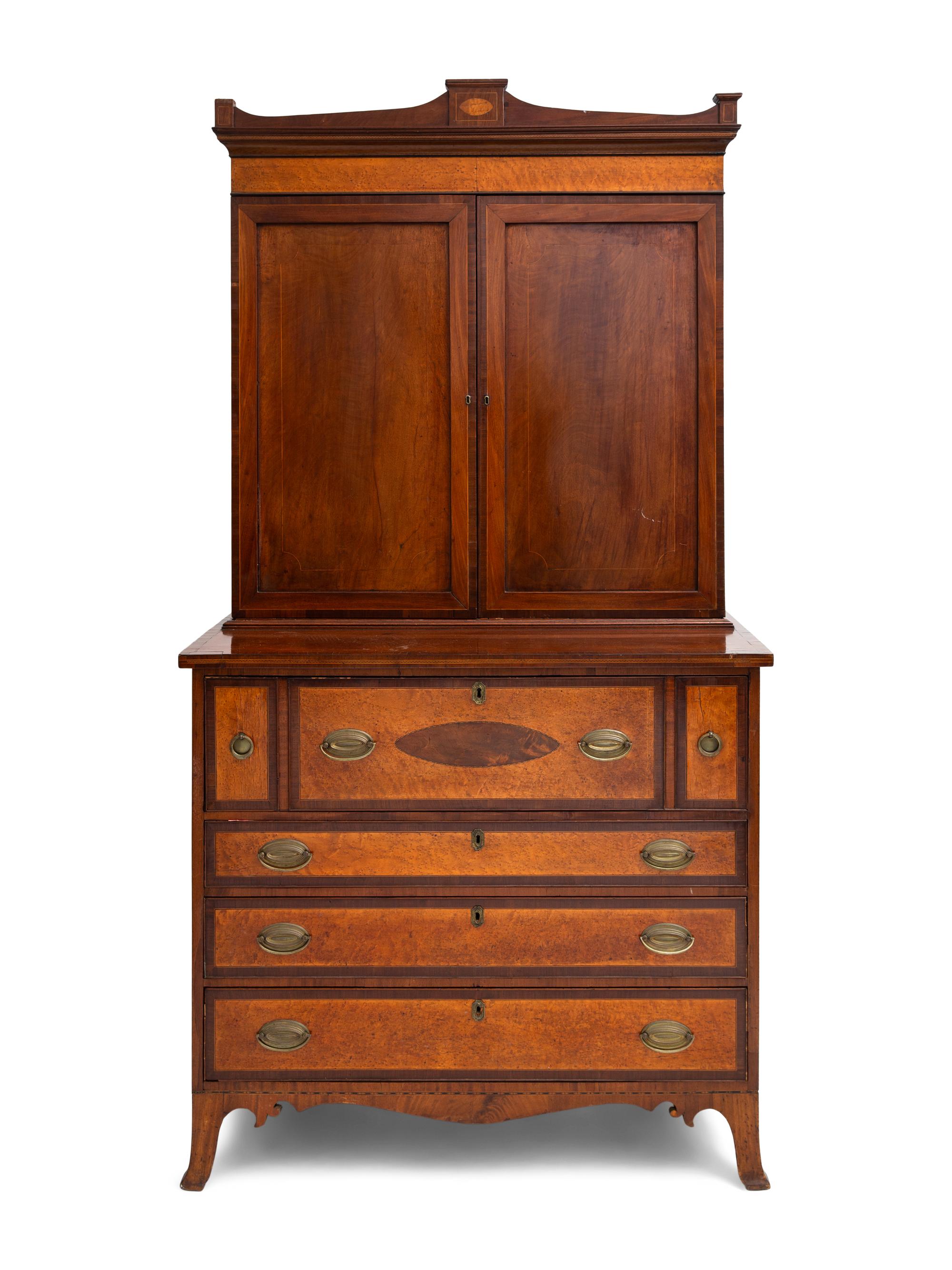 A Federal Mahogany and Birdseye Maple Bureau Cabinet