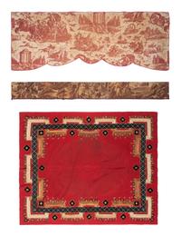 An English Felt and Silk Table Cover and Two Transfer-Printed Valances