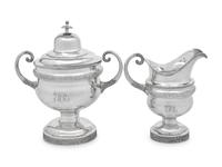 An American Silver Covered Sugar Bowl and Creamer