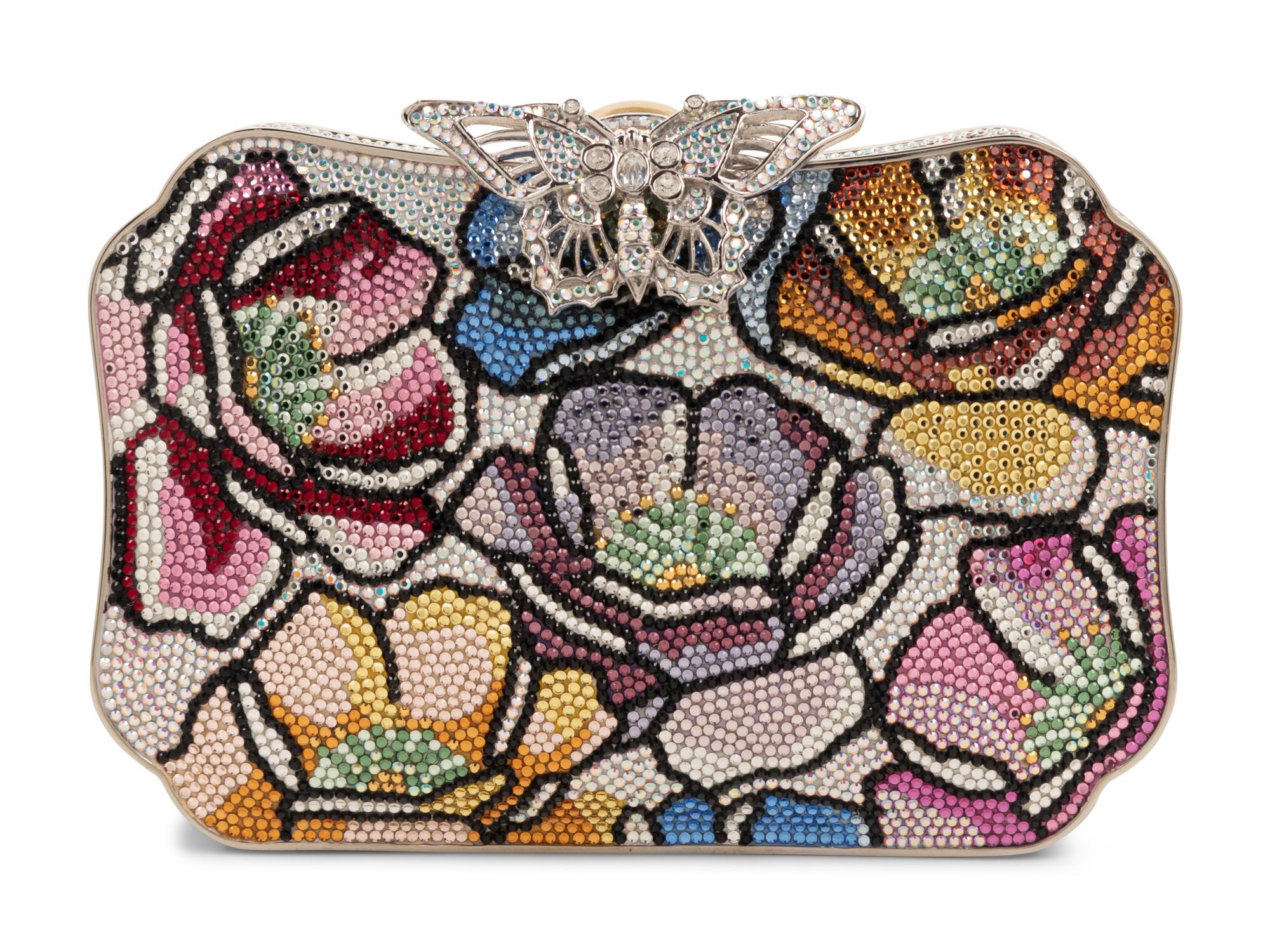 Judith Leiber Floral Motif Minaudière with Butterfly Clasp