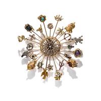 VICTORIAN, MULTIGEM STICK PIN BROOCH