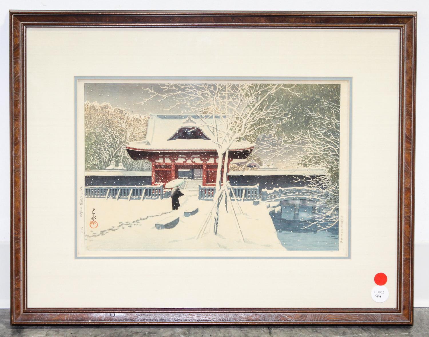 Kawase Hasui, (Japanese, 1883-1957), Snow at Shiba Park