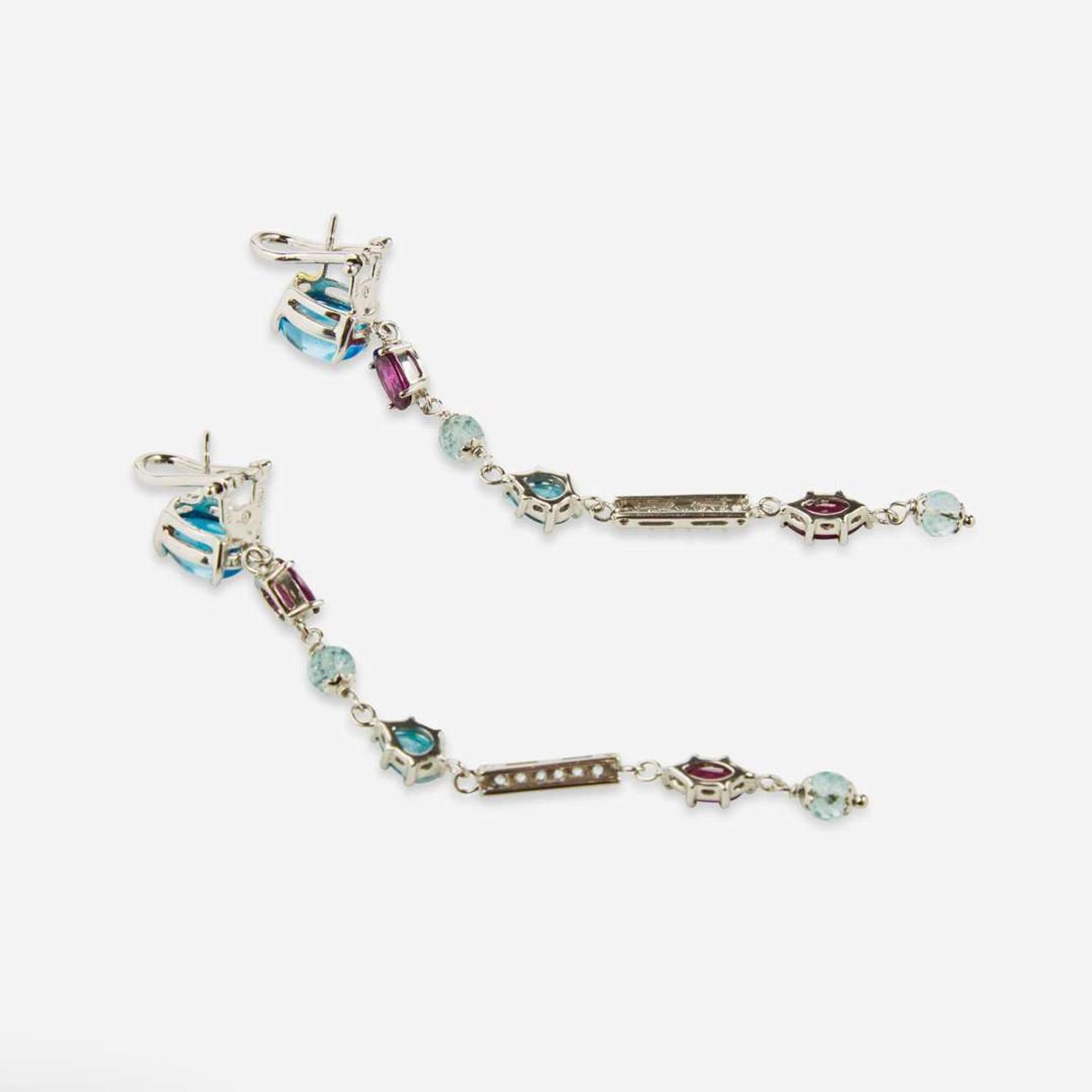 A Pair of 14K White Gold and Gemstone Earrings