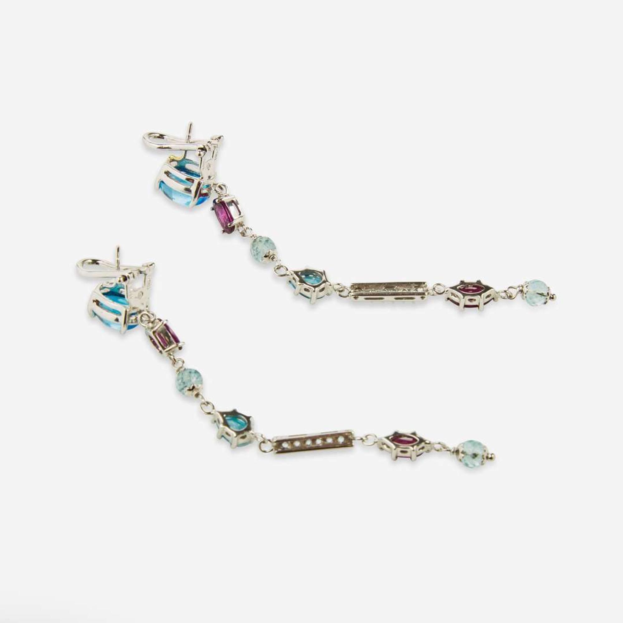 A Pair of 14K White Gold and Gemstone Earrings