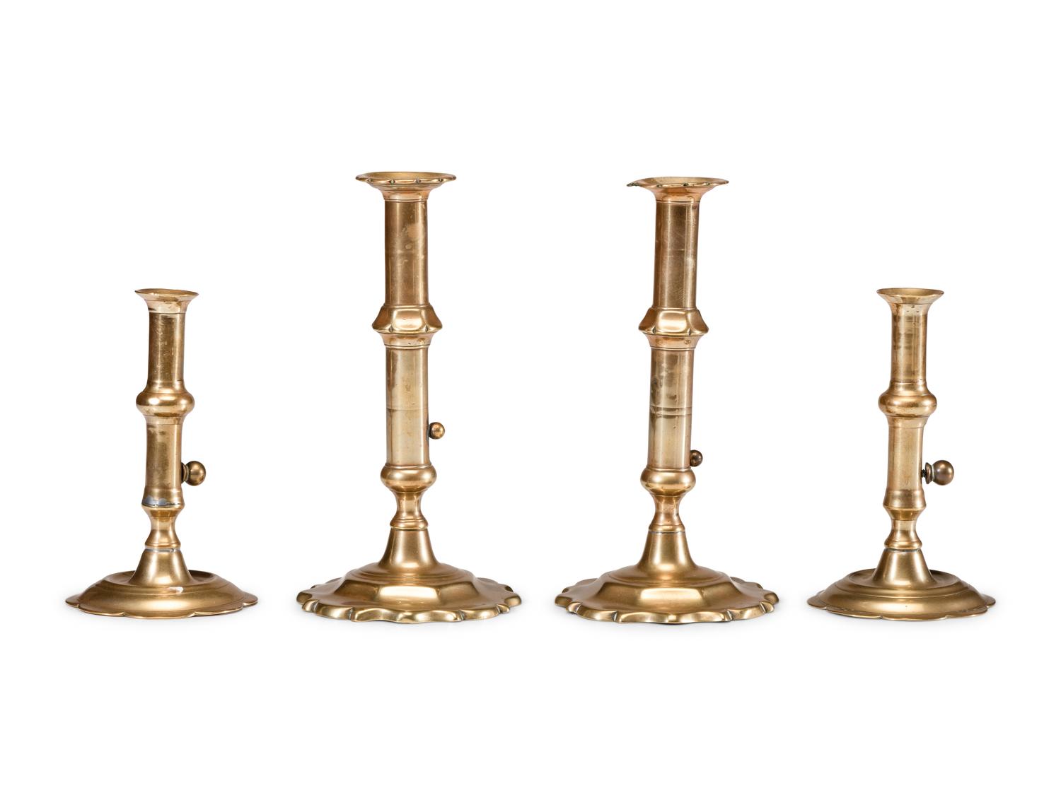 Two Pairs of English Brass Adjustable Candlesticks