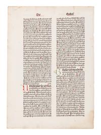 [BIBLE, in German -- PRINTED LEAF]. Single leaf, from a Koberger Bible, ca 1483.