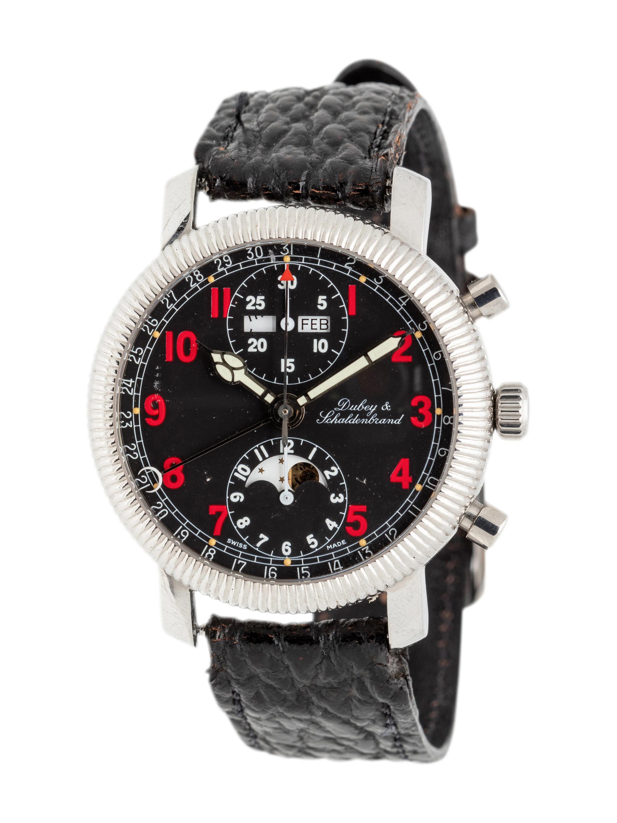 DUBEY & SCHALDENBRAND, STAINLESS STEEL MOON PHASE TRIPLE CALENDAR CHRONOGRAPH WRISTWATCH