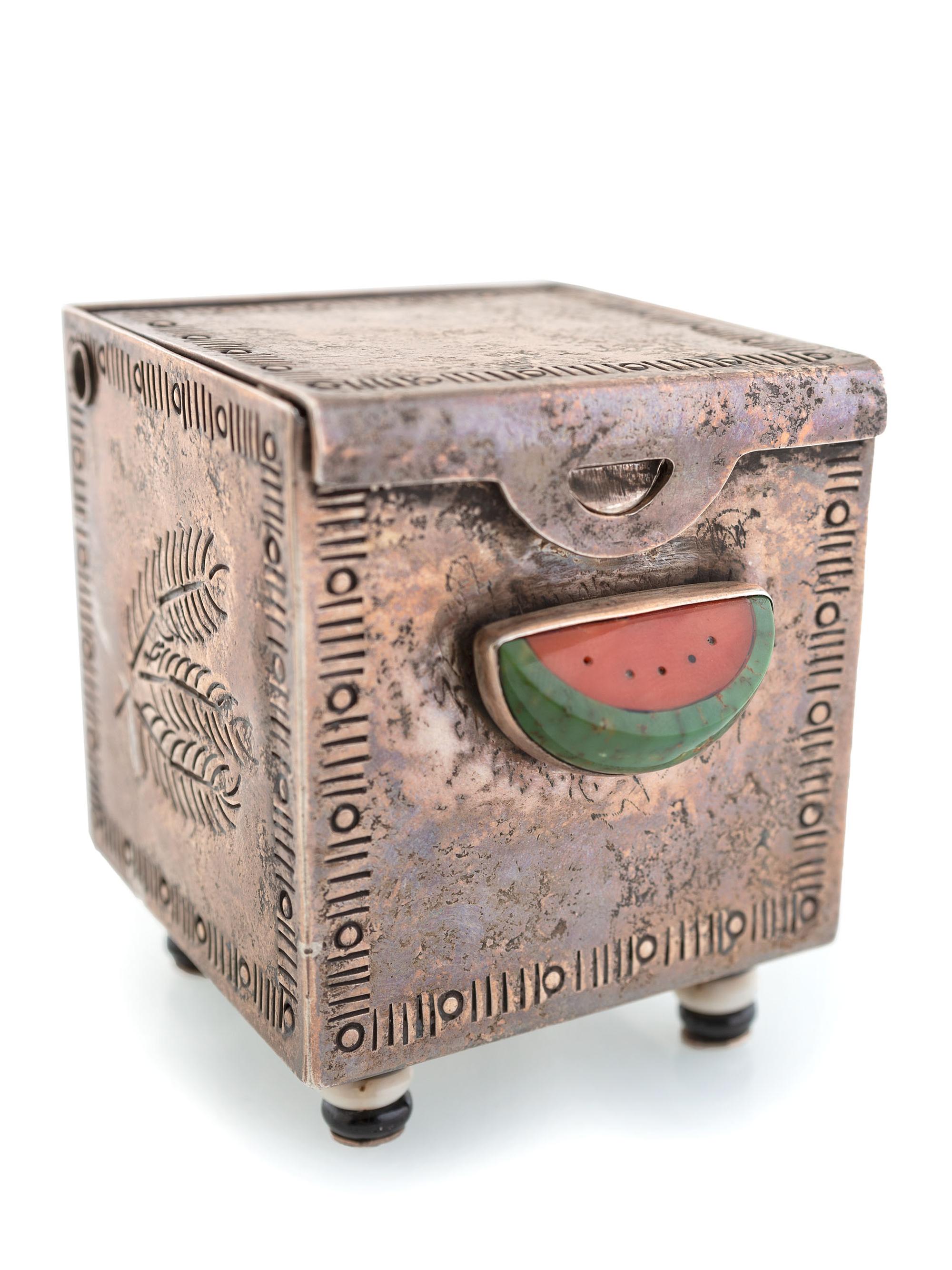 Kosa in the Box, Silver and Mosaic Inlay Lidded Box