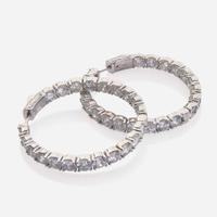 A Pair of 14K White Gold and Diamond Hoop Earrings