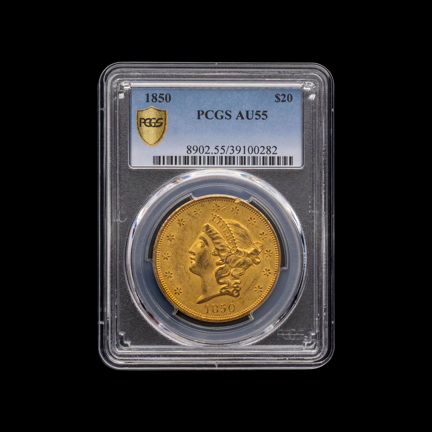 An 1850 Liberty Head $20 Gold Coin [PCGS AU55]