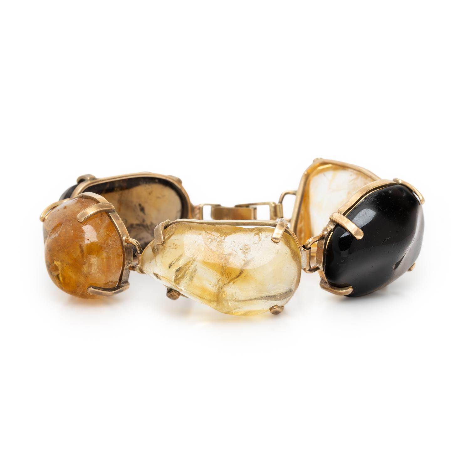 CITRINE, SMOKY QUARTZ, AND YELLOW GOLD BRACELET