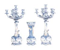 An Assembled Royal Copenhagen Blue Fluted Full Lace Porcelain Table Garniture