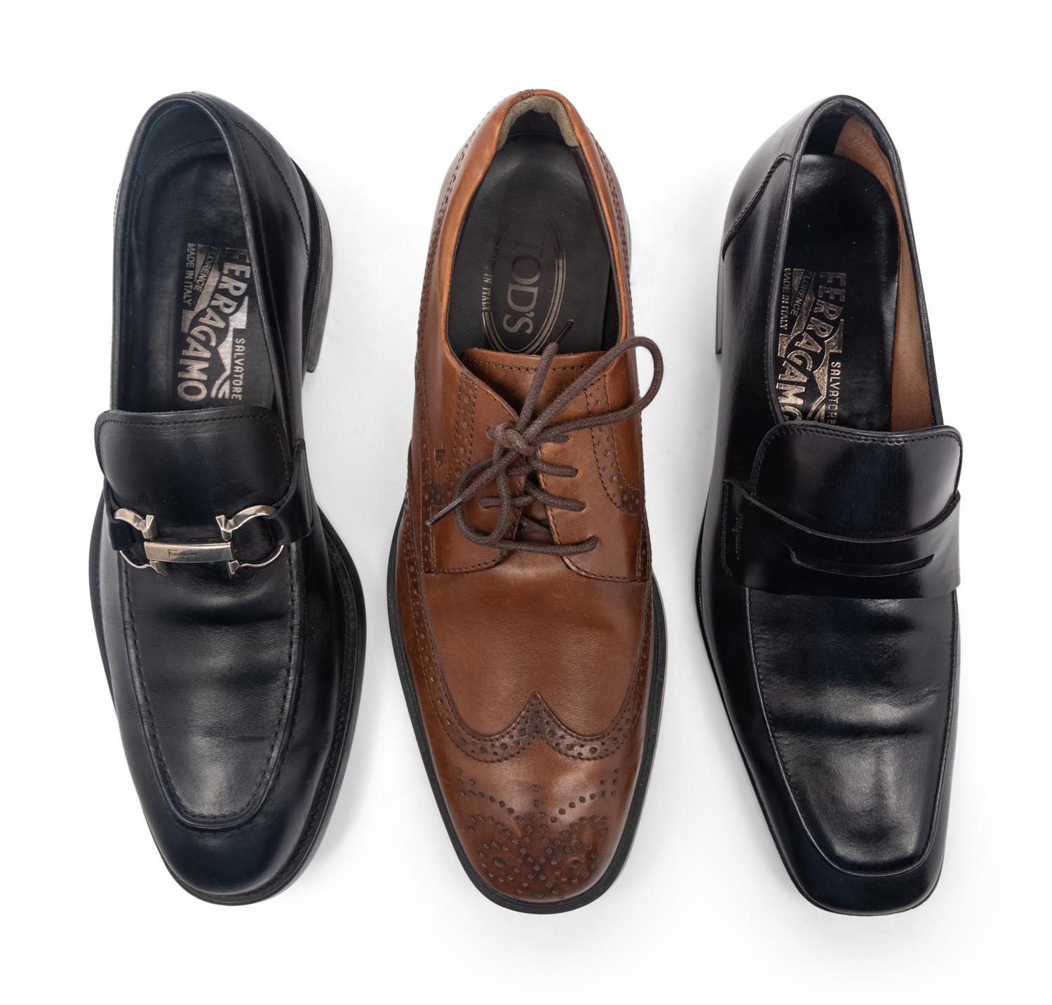 THREE PAIRS OF MEN'S SHOES BY TOD'S AND SALVATORE FERRAGAMO
