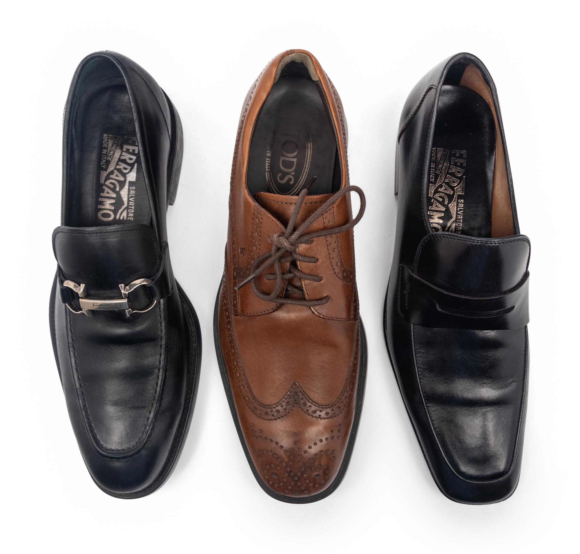 THREE PAIRS OF MEN'S SHOES BY TOD'S AND SALVATORE FERRAGAMO