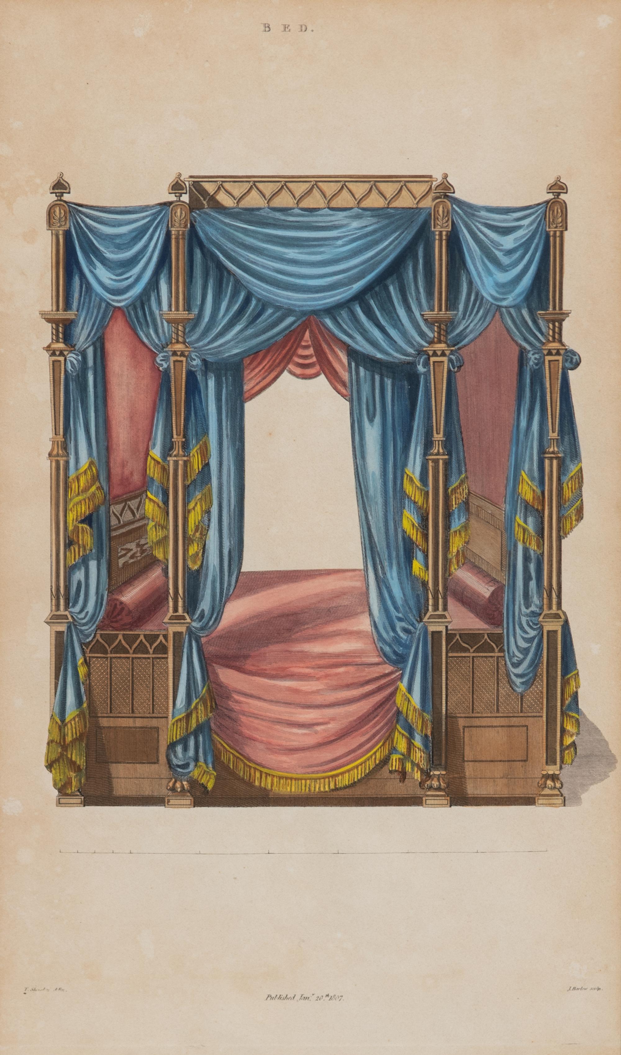 A Set of Four Colored Engravings of Beds