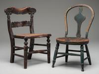 Two Paint Decorated Doll or Child's Chairs