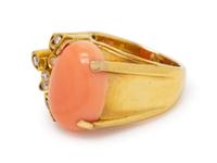 An 18 Karat Yellow Gold, Coral and Diamond Ring,