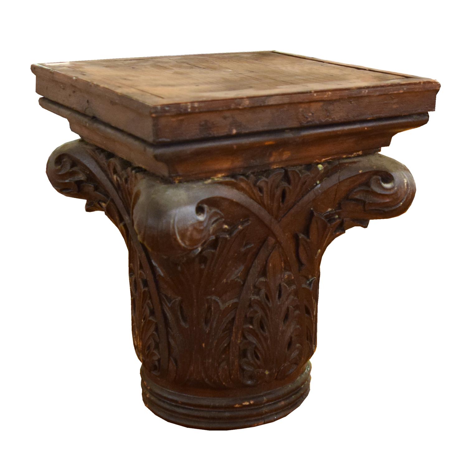 A Carved Wood Capital 10.5" W x 10.5" D x 12.5" H — United States, Late 19th Century