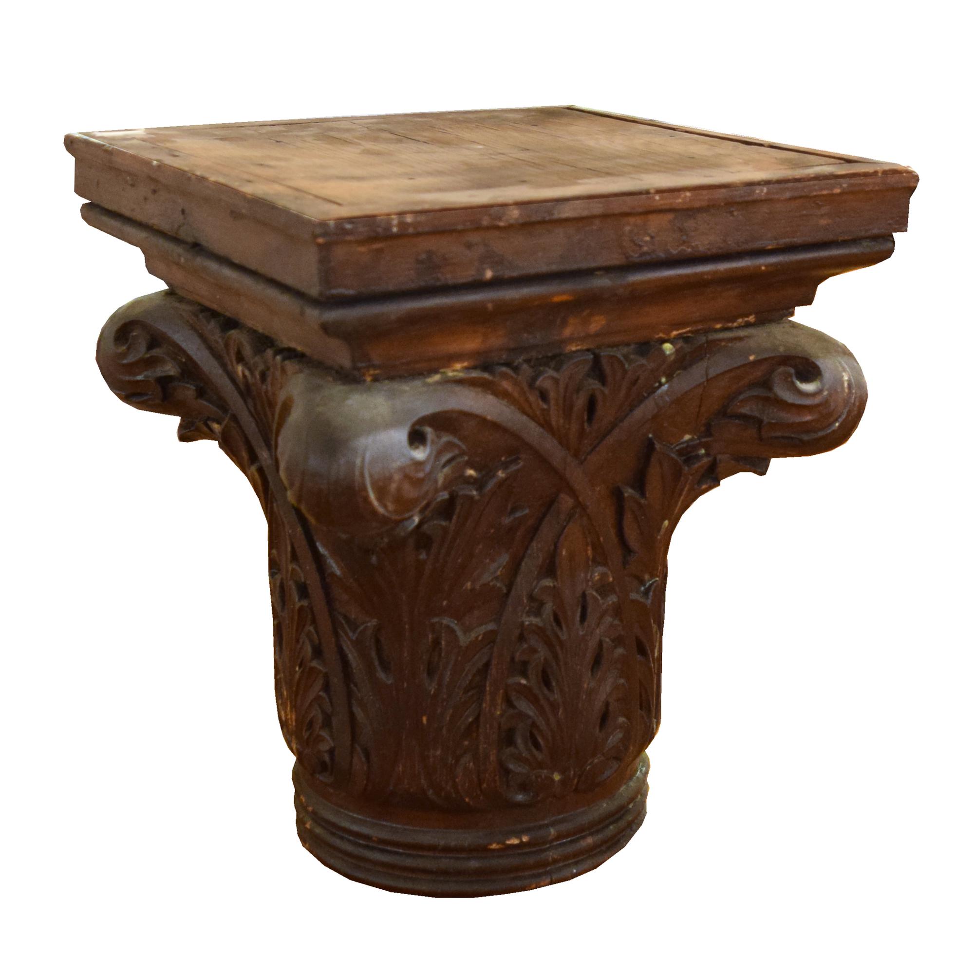 A Carved Wood Capital 10.5" W x 10.5" D x 12.5" H — United States, Late 19th Century