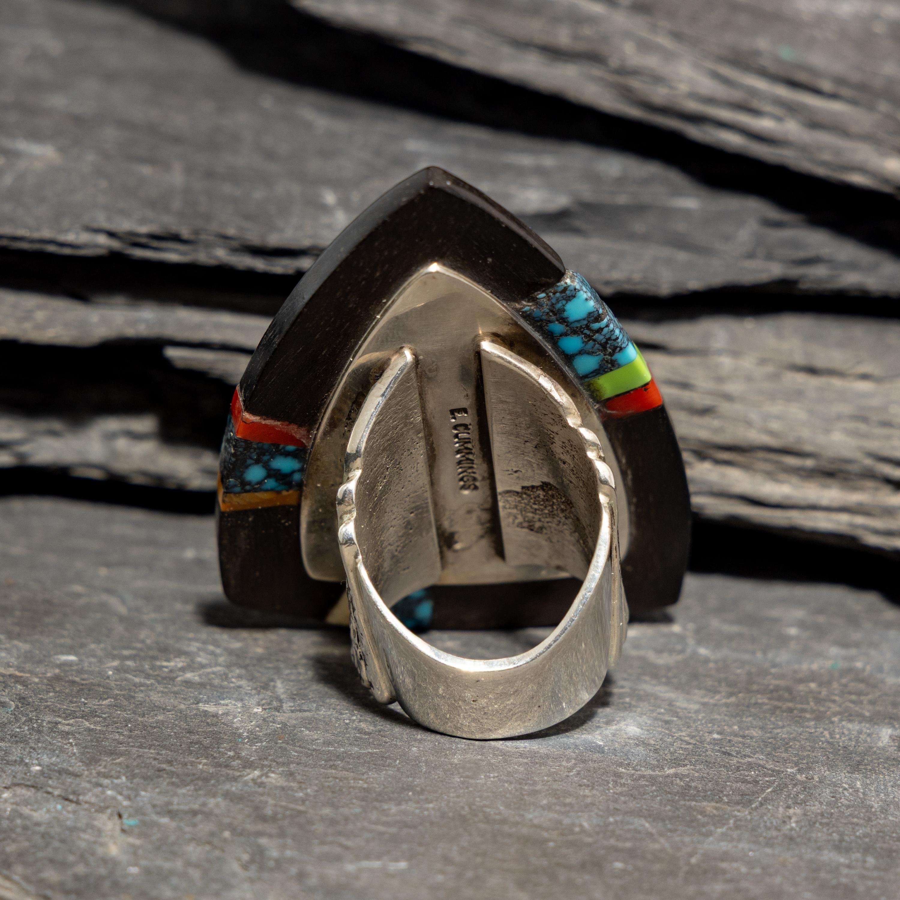 Edison Cummings (Diné, b. 1962) — Large Silver and Multi-stone Ring