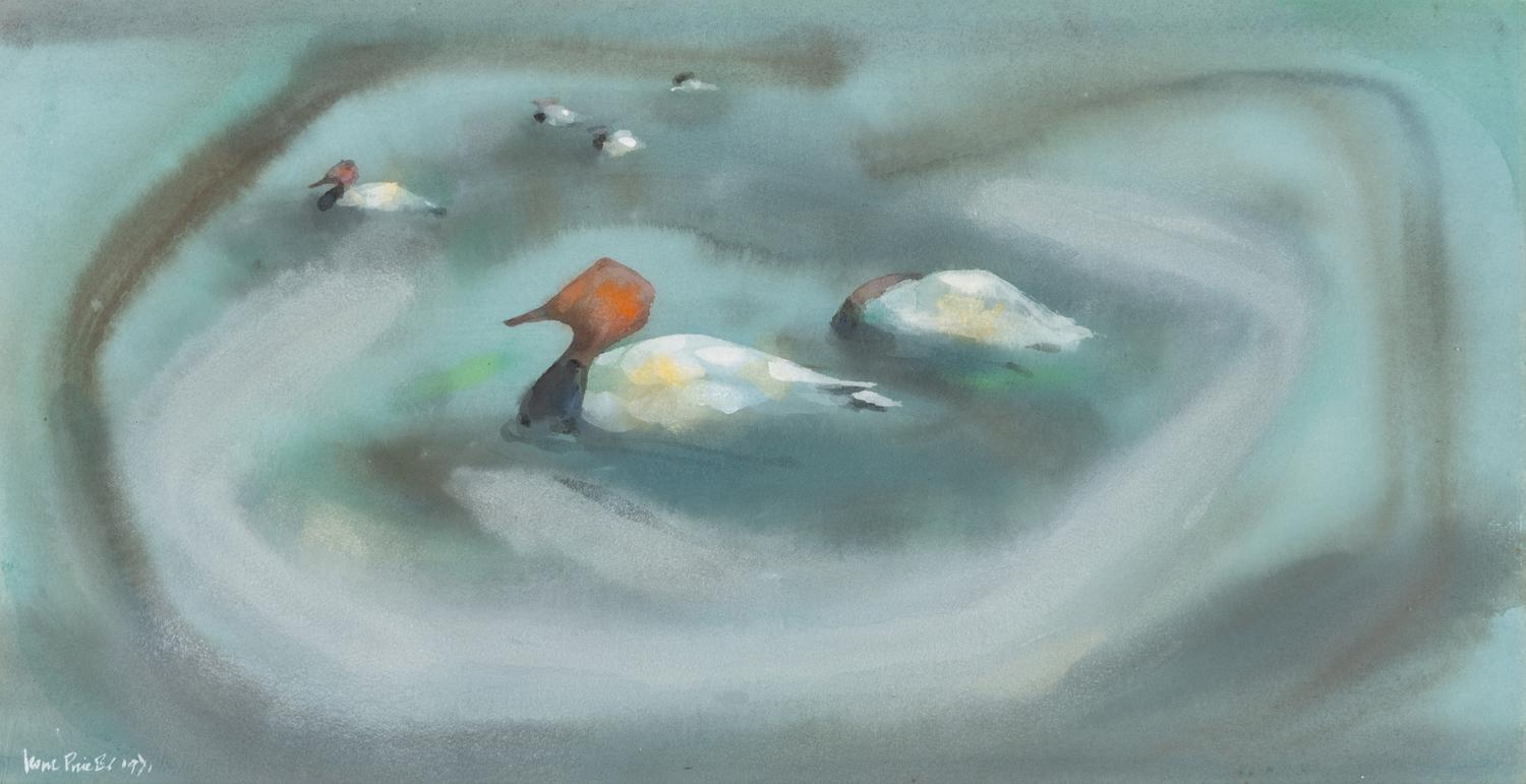 Karl Priebe (American, 1914-1976) — Untitled (Hooded Duck), 1954 and Untitled (Ducks), 1971 (a pair of works)