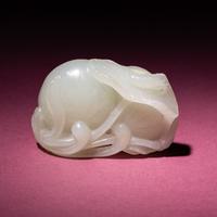 A Chinese White Jade Carving of Double Lotus Pods, 18th/19th Century — 清中期 白玉雙蓮子把件