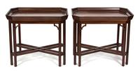 A Pair of Chinese Chippendale Mahogany and Rosewood Tray Top Side Tables Height 26 x width 30 x depth 22 inches. — 20TH CENTURY