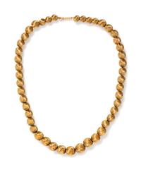 A 14 Karat Yellow Gold Bead Necklace,
