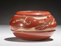Carved Redware Pottery Bowl