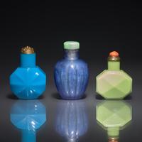 Three Chinese Colored Glass Snuff Bottles, 18th Century and Later — 清中期及以後 料器鼻烟壺三支