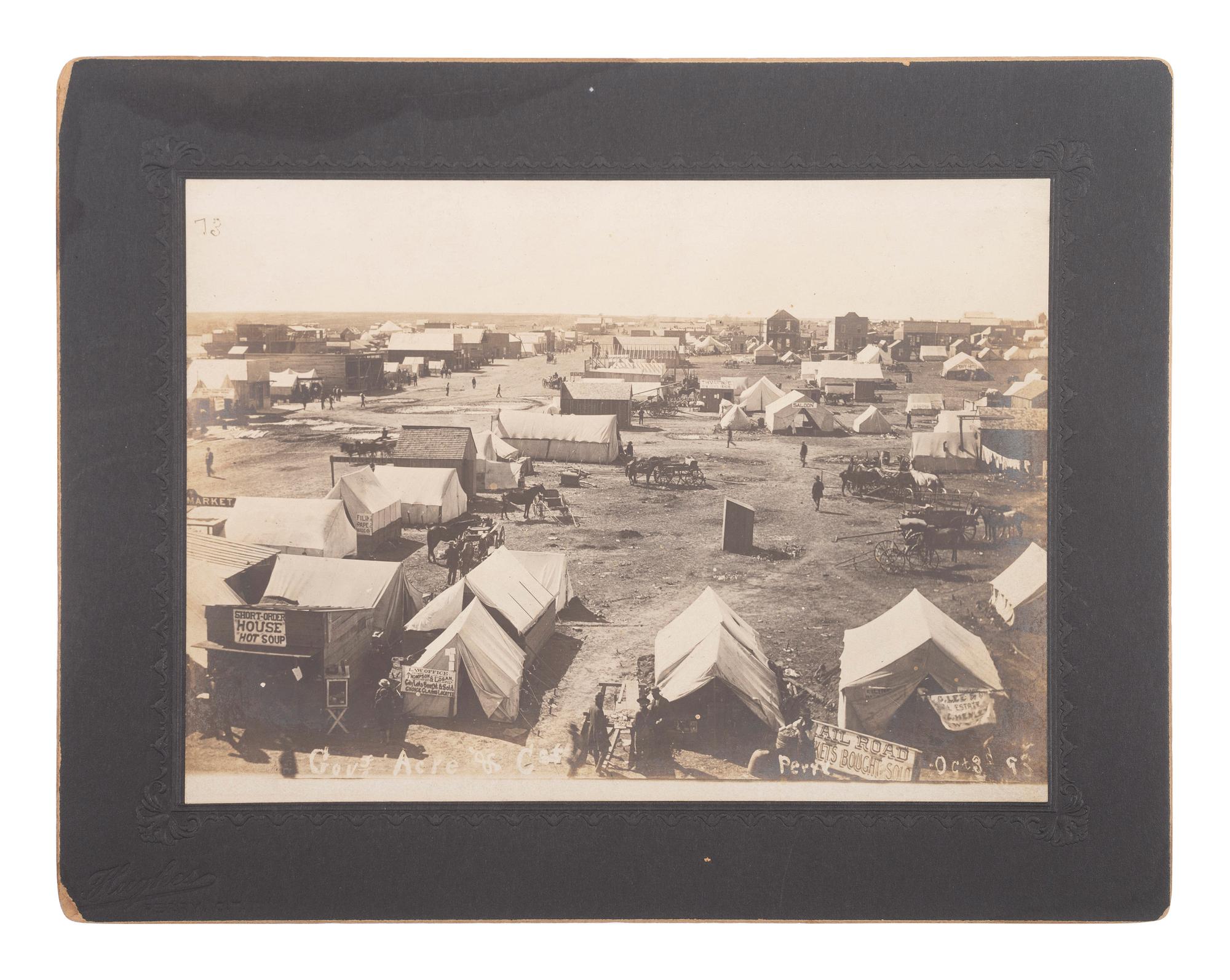 [WESTERN AMERICANA]. A group of 4 Oklahoma Land Rush photographs. Perry, Oklahoma Territory: Hughes, 28 September-3 October 1893.