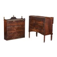 A Classical Figured Maple and Mahogany Desk-and-Bookcase