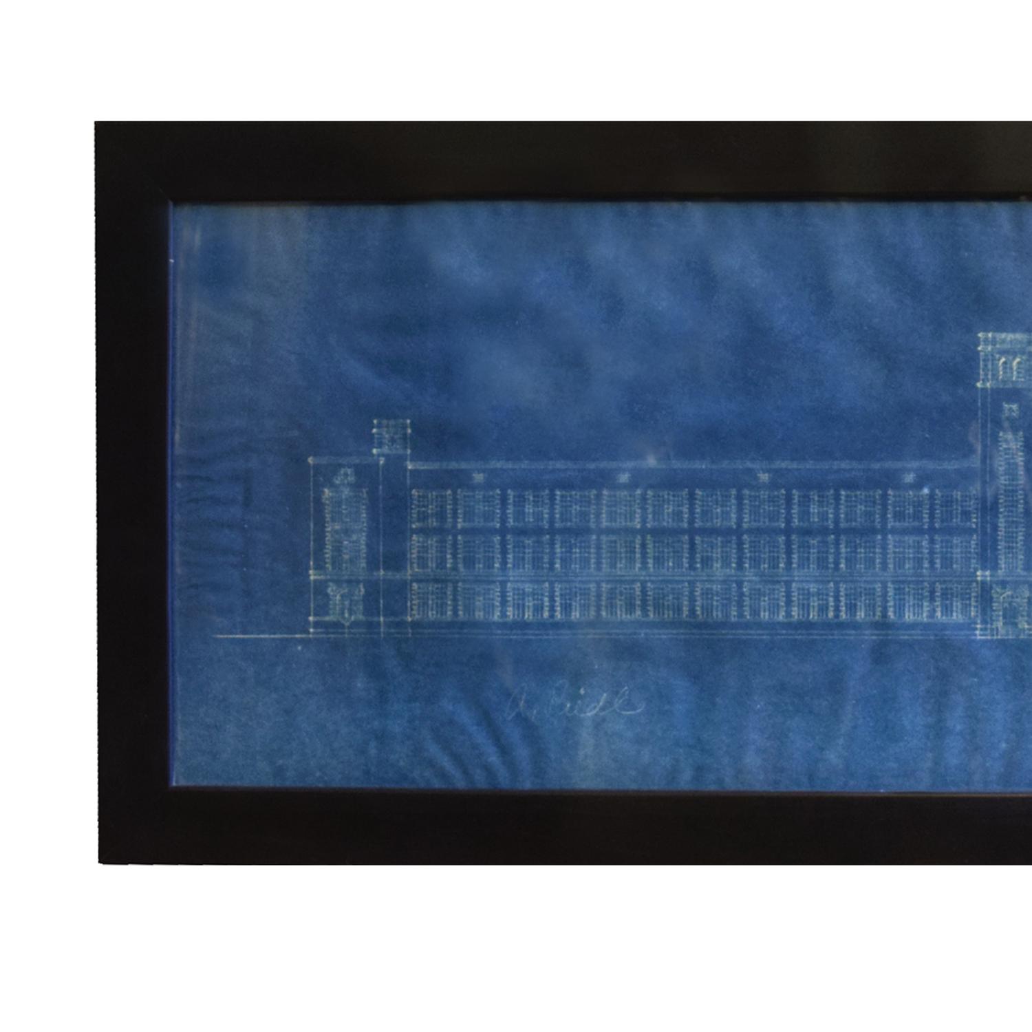 A Framed Blue Print Signed A. Riedl 43" W x .5" D x 15" H — United States, 20th Century