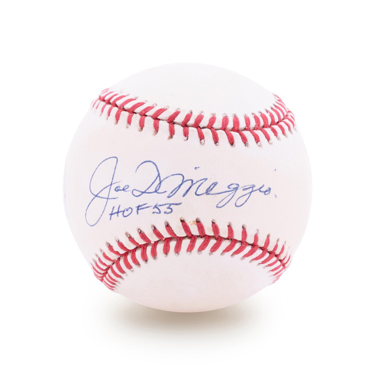 A Joe DiMaggio Signed and Inscribed HOF 55 Official American League Baseball