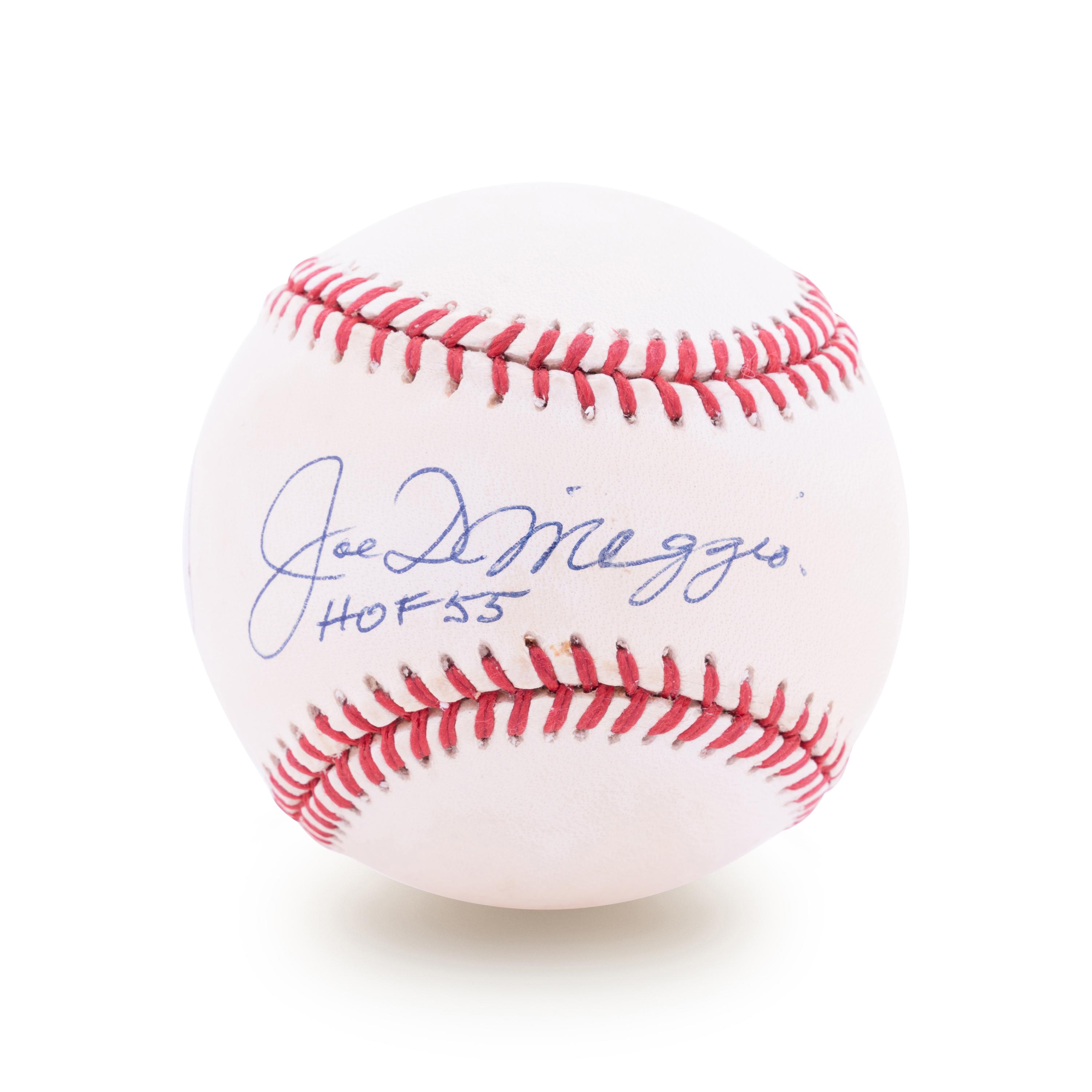 A Joe DiMaggio Signed and Inscribed HOF 55 Official American League Baseball