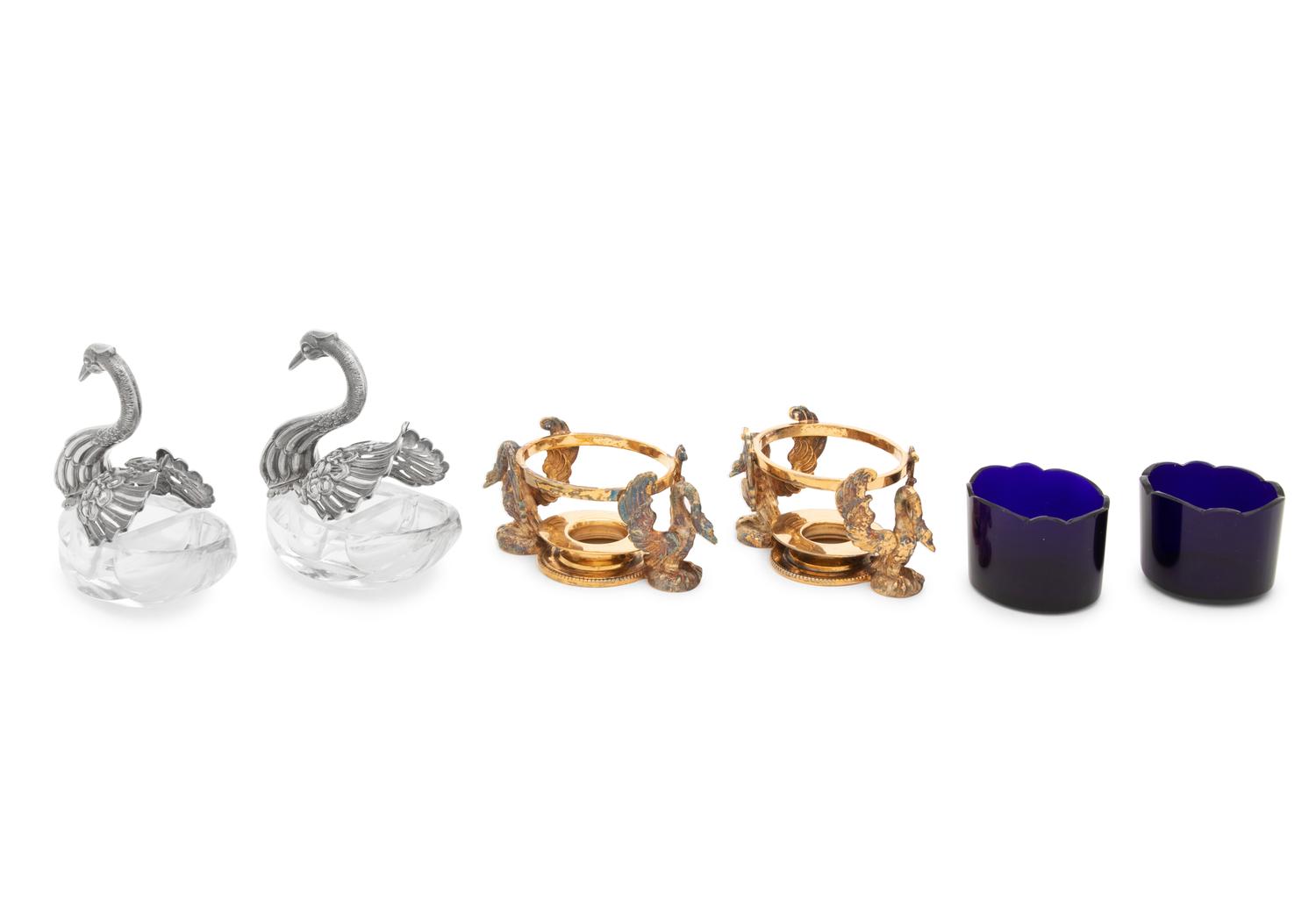 Two Pairs of Continental Swan-Form Salt Cellars