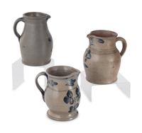 Three Cobalt Decorated Stoneware Pitchers