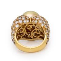 Henry Dunay, Yellow Gold, Diamond, and Cultured Pearl Ring