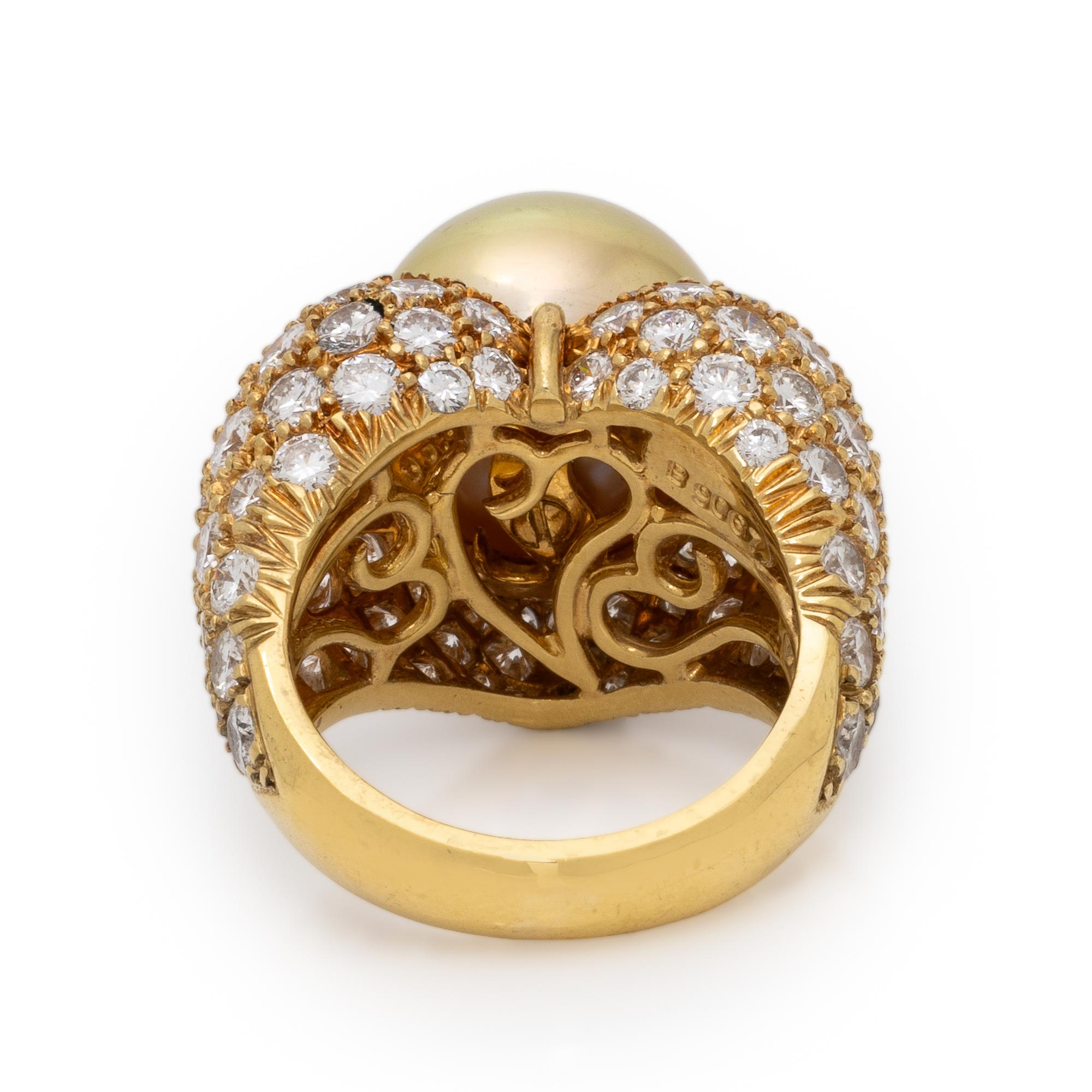 Henry Dunay, Yellow Gold, Diamond, and Cultured Pearl Ring