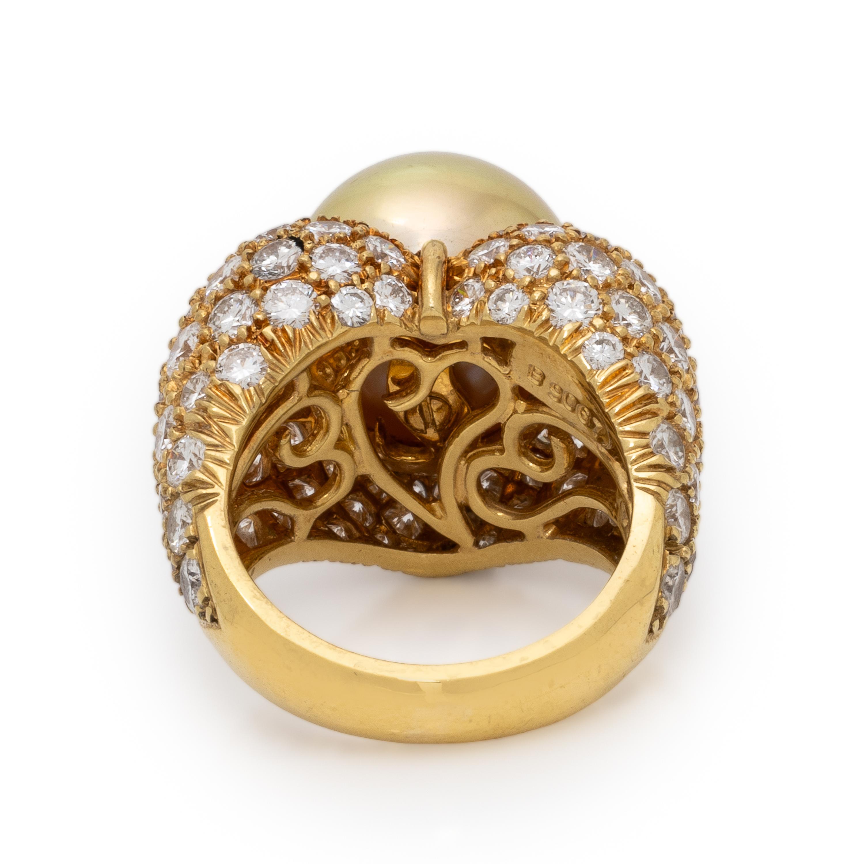 Henry Dunay, Yellow Gold, Diamond, and Cultured Pearl Ring