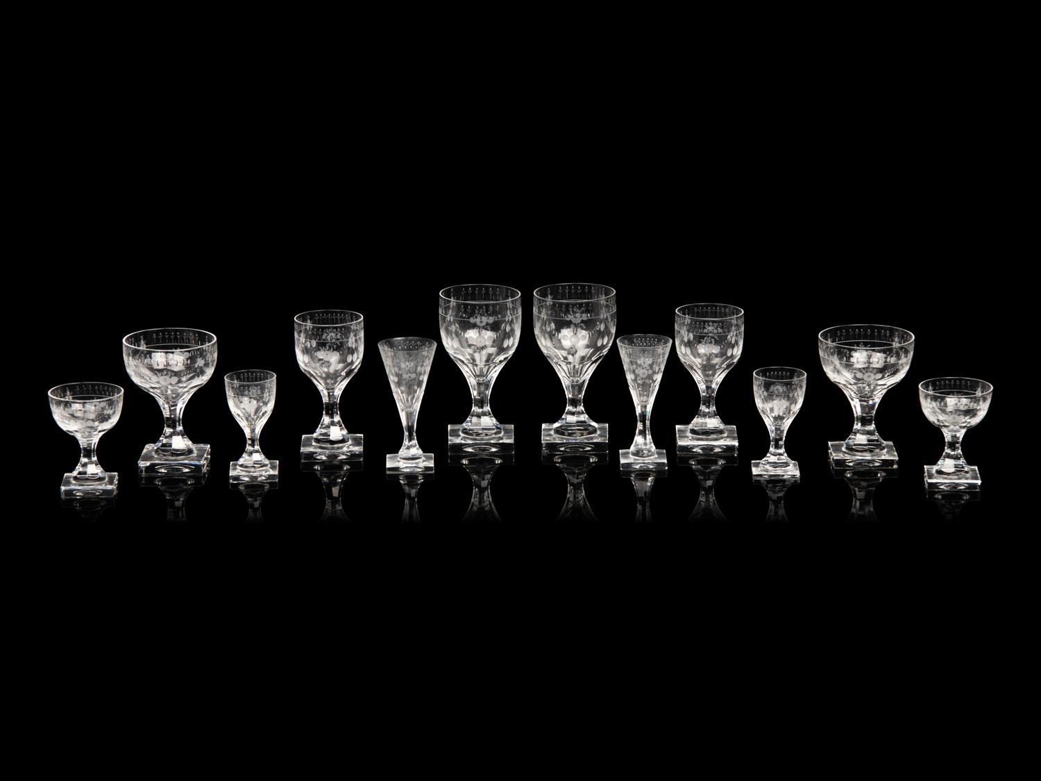 A Czech Etched Glass Stemware Service