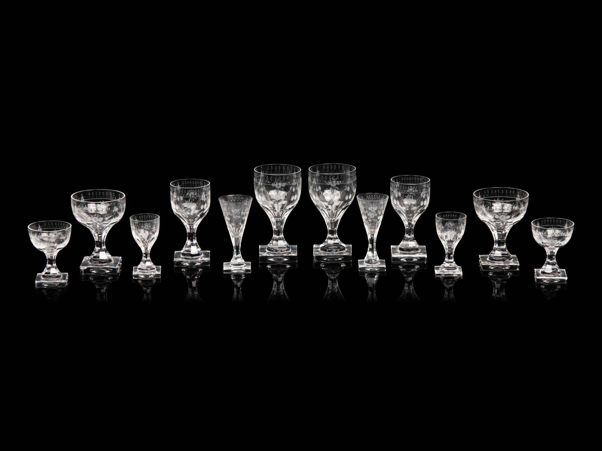 A Czech Etched Glass Stemware Service
