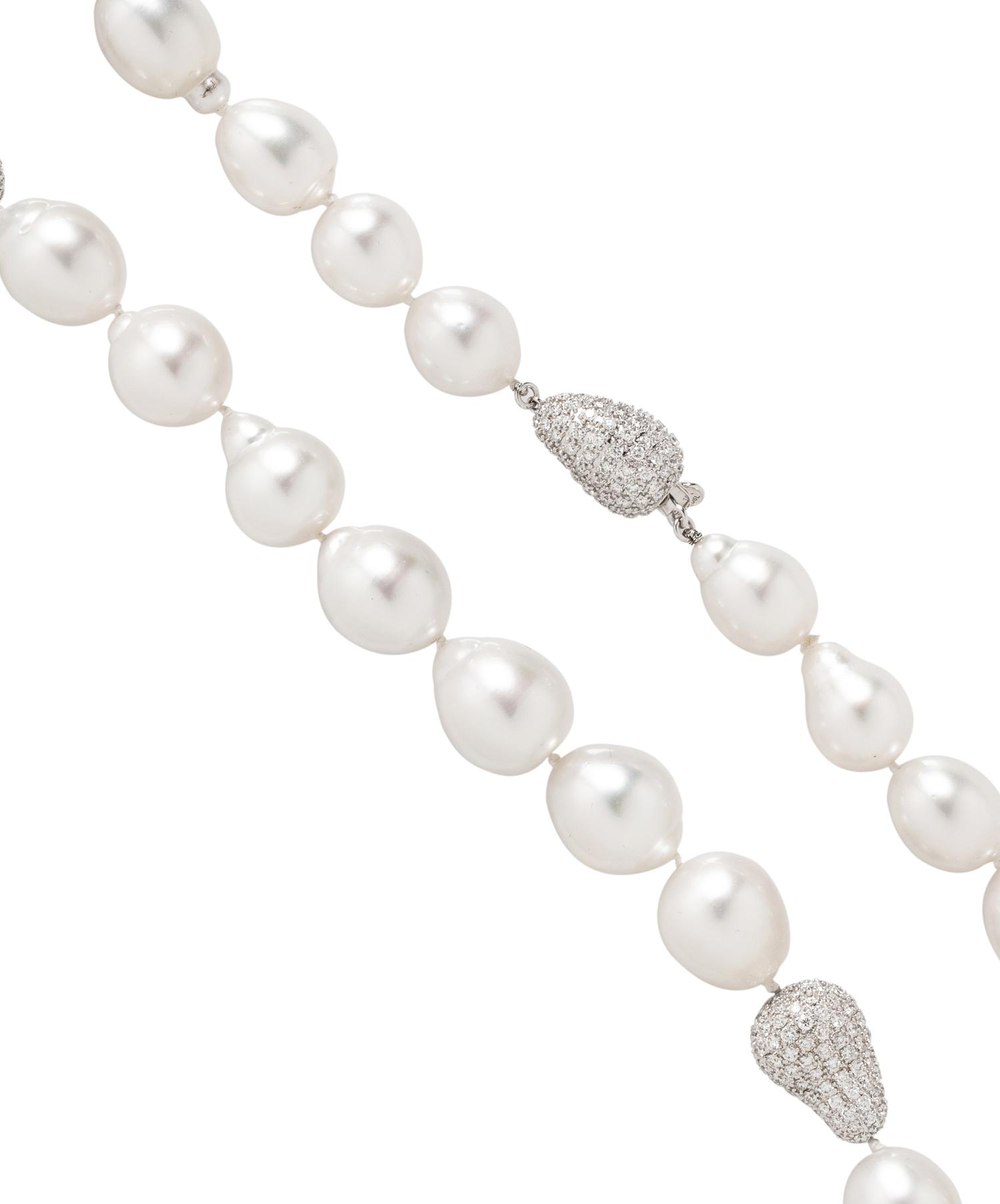 CULTURED SOUTH SEA BAROQUE PEARL AND DIAMOND NECKLACE