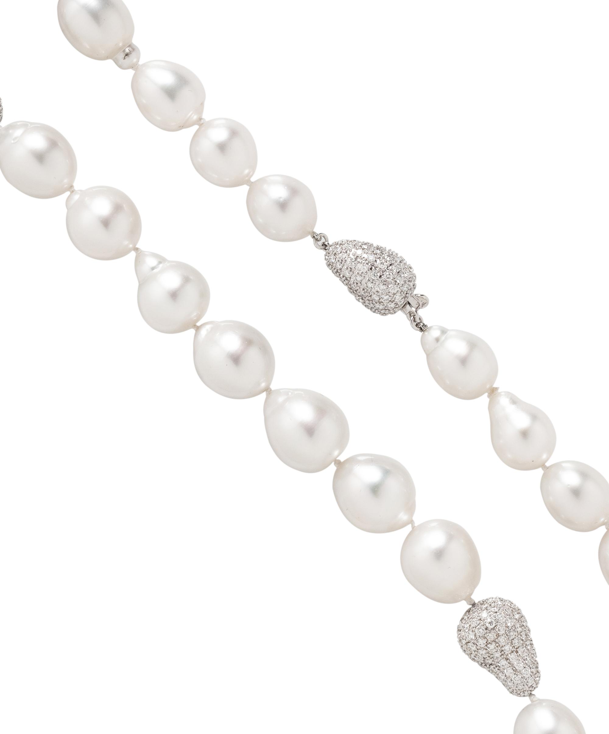 CULTURED SOUTH SEA BAROQUE PEARL AND DIAMOND NECKLACE