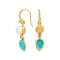IRENE NEUWIRTH, TURQUOISE, CULTURED PEARL AND DIAMOND EARRINGS