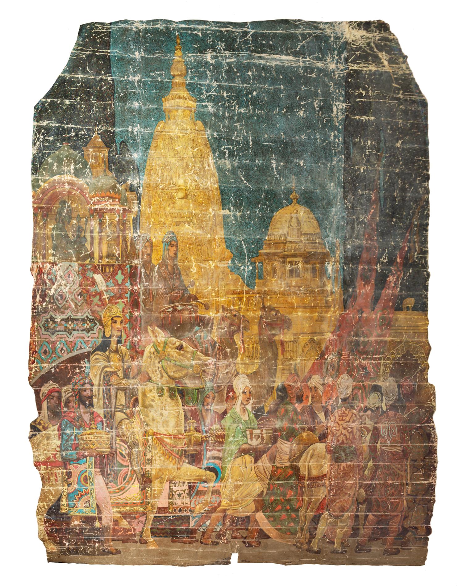 Two Painted Canvas Theater Murals First: 17 feet 5 inches x 16 feet 1 inch. — CHICAGO, CIRCA 1927